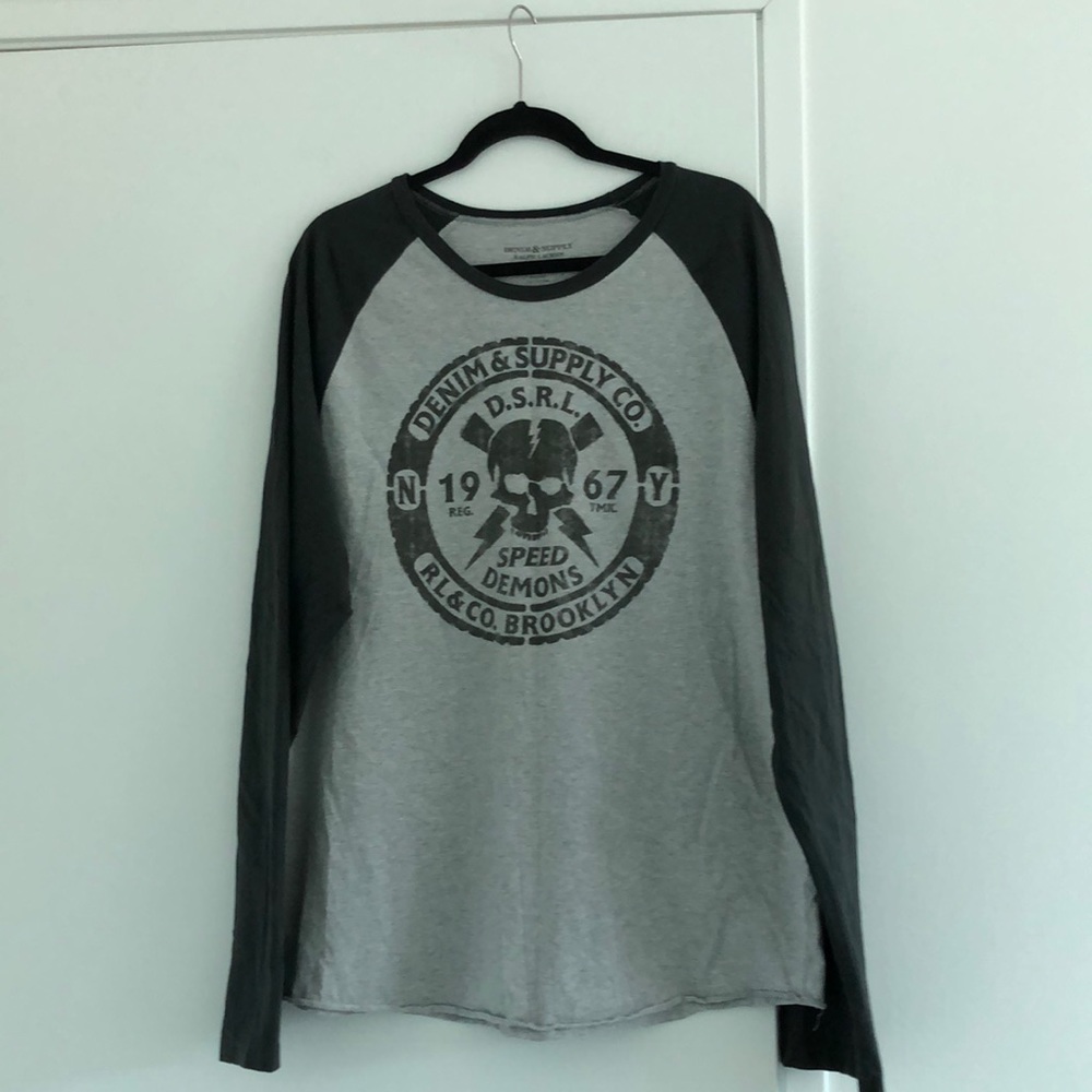 Ralph Lauren XXL 100% cotton long sleeve Denim&Supply tee light grey/dark grey